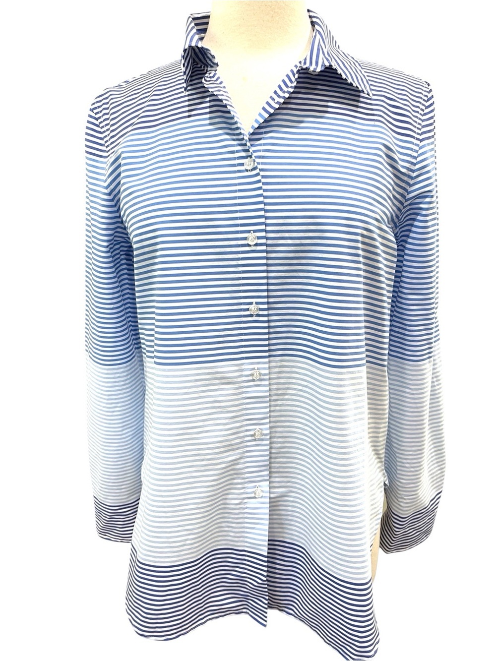 New Calvin Klein Women’s Color Block Stripe Casual Button Front Shirt SZ M Blue